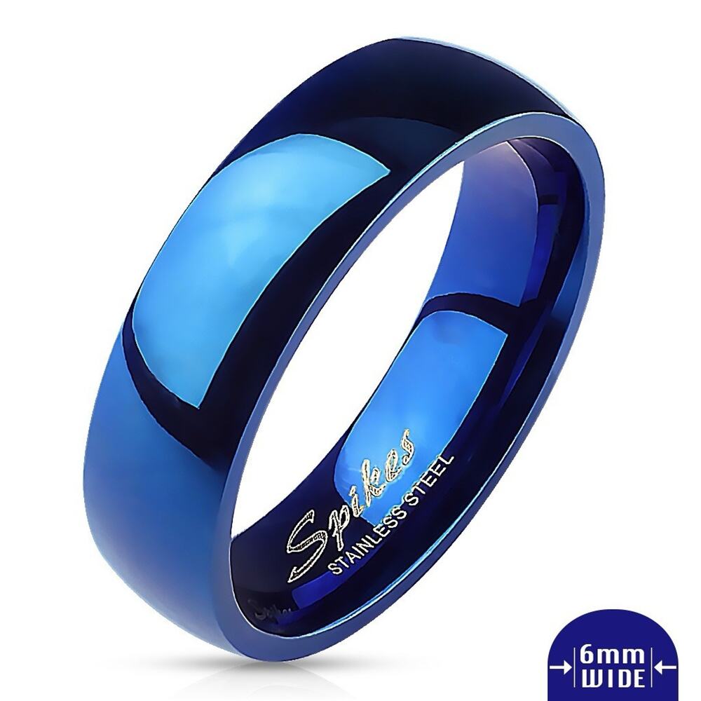 Women’s 316L Stainless Steel Wedding Band Ring Comfort Fit Blue Size 6